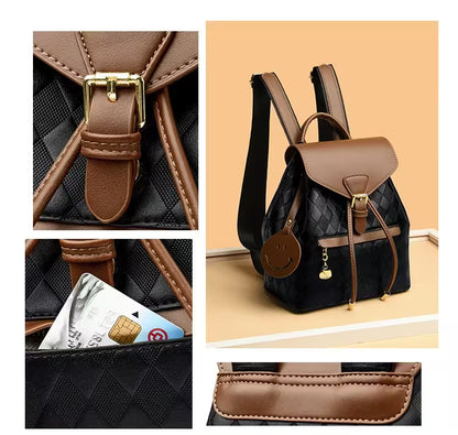 Women Backpack Leather Quilted | Two-Tone Mini Backpack Purse | Aesthetic Daily Bag for Women