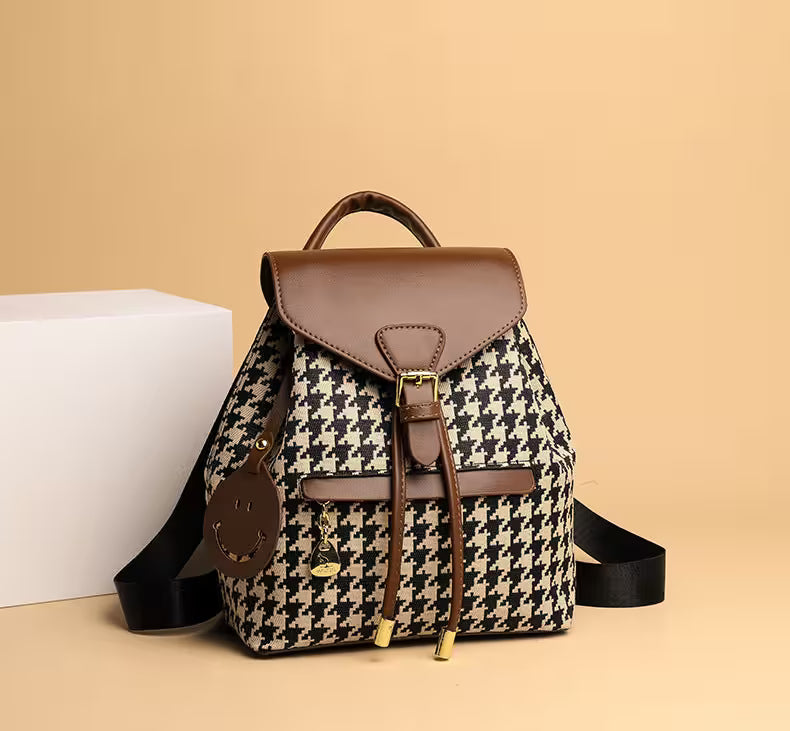 Women Backpack Leather Quilted | Two-Tone Mini Backpack Purse | Aesthetic Daily Bag for Women