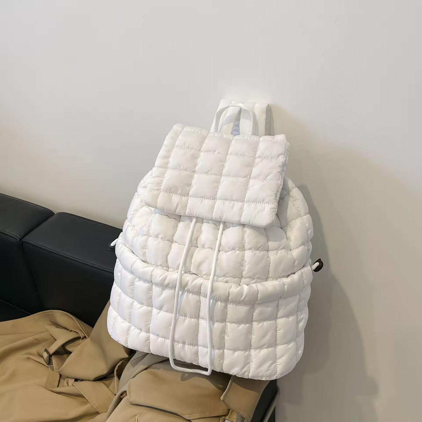 Women's Quilted Puffer Backpack | Lightweight Puffy Drawstring Bag | 14 Colors | Aesthetic School & Travel Backpack