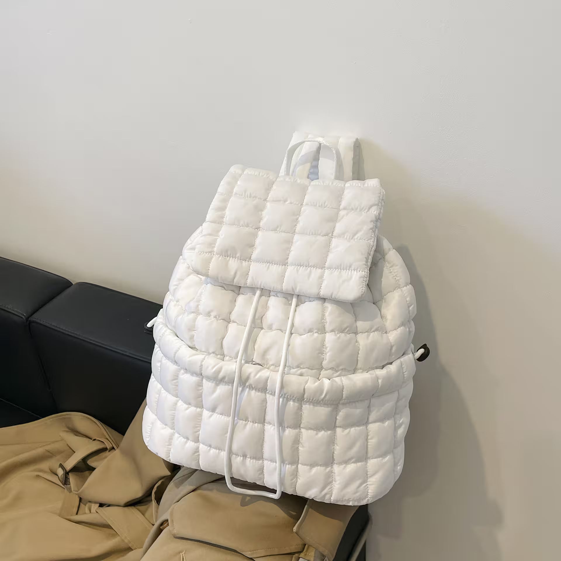 Women's Quilted Puffer Backpack | Lightweight Puffy Drawstring Bag | 14 Colors | Aesthetic School & Travel Backpack