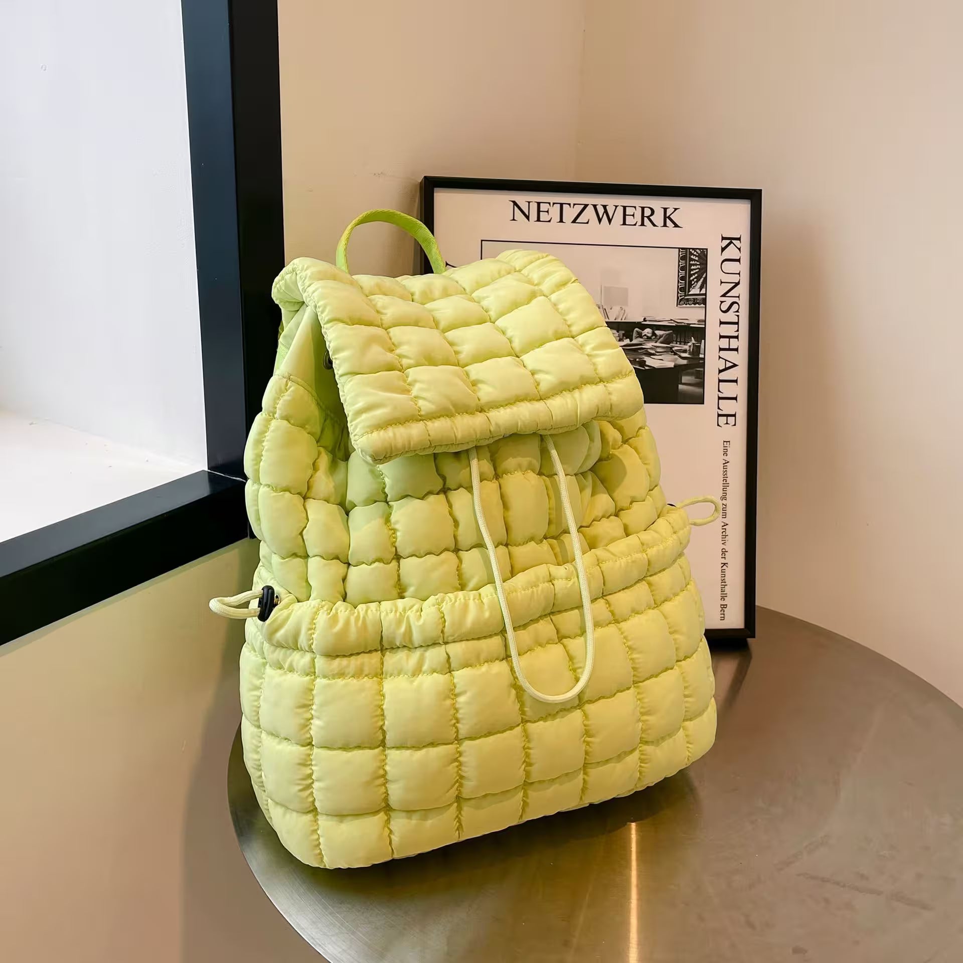 Women's Quilted Puffer Backpack | Lightweight Puffy Drawstring Bag | 14 Colors | Aesthetic School & Travel Backpack