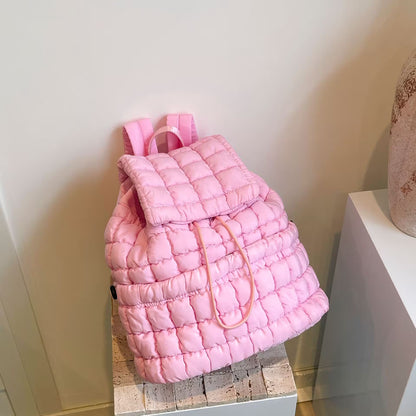 Women's Quilted Puffer Backpack | Lightweight Puffy Drawstring Bag | 14 Colors | Aesthetic School & Travel Backpack