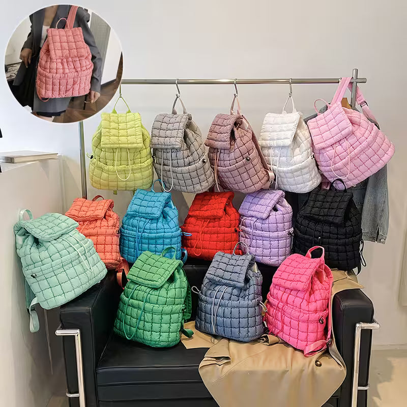 Women's Quilted Puffer Backpack | Lightweight Puffy Drawstring Bag | 14 Colors | Aesthetic School & Travel Backpack