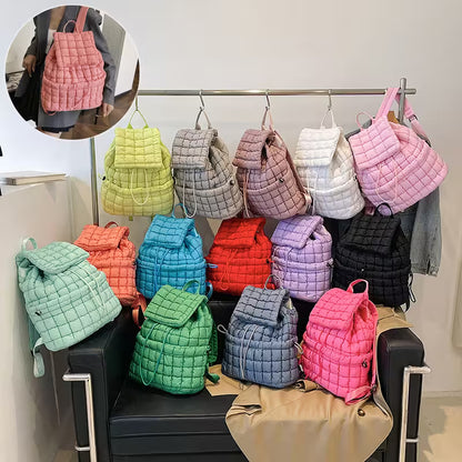 Women's Quilted Puffer Backpack | Lightweight Puffy Drawstring Bag | 14 Colors | Aesthetic School & Travel Backpack