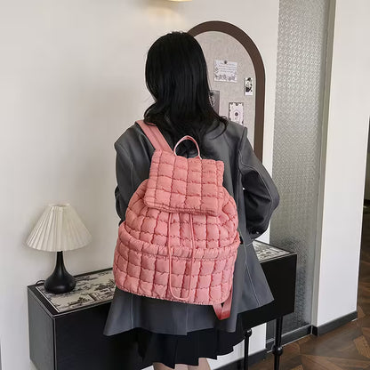 Women's Quilted Puffer Backpack | Lightweight Puffy Drawstring Bag | 14 Colors | Aesthetic School & Travel Backpack
