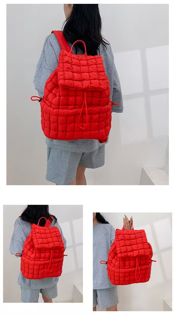 Women's Quilted Puffer Backpack | Lightweight Puffy Drawstring Bag | 14 Colors | Aesthetic School & Travel Backpack