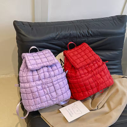 Women's Quilted Puffer Backpack | Lightweight Puffy Drawstring Bag | 14 Colors | Aesthetic School & Travel Backpack