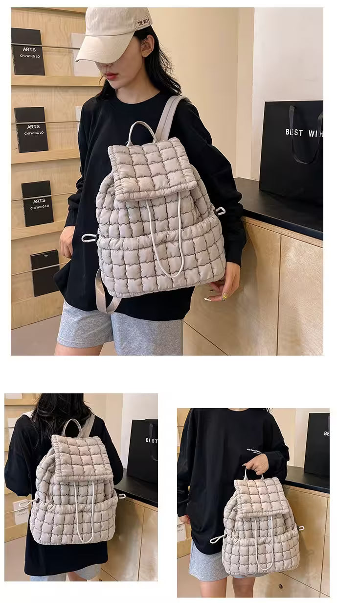 Women's Quilted Puffer Backpack | Lightweight Puffy Drawstring Bag | 14 Colors | Aesthetic School & Travel Backpack
