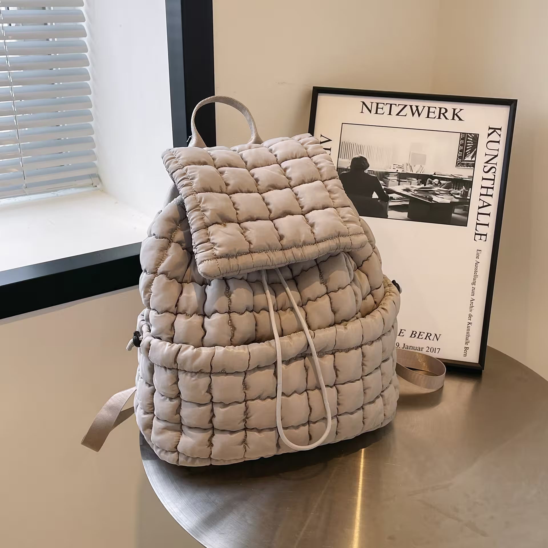 Women's Quilted Puffer Backpack | Lightweight Puffy Drawstring Bag | 14 Colors | Aesthetic School & Travel Backpack