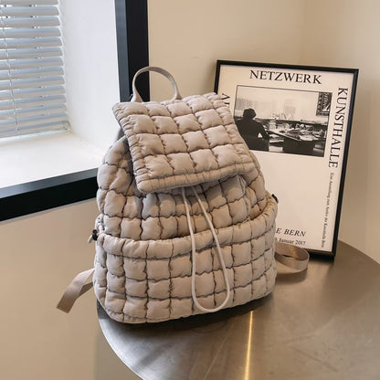 Women's Quilted Puffer Backpack | Lightweight Puffy Drawstring Bag | 14 Colors | Aesthetic School & Travel Backpack