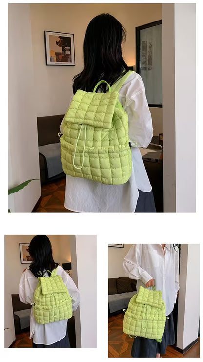 Women's Quilted Puffer Backpack | Lightweight Puffy Drawstring Bag | 14 Colors | Aesthetic School & Travel Backpack