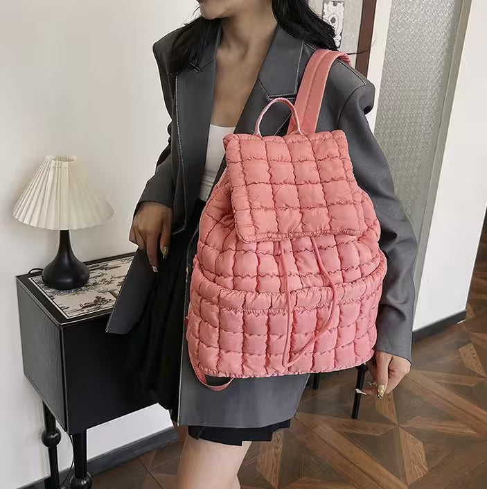 Women's Quilted Puffer Backpack | Lightweight Puffy Drawstring Bag | 14 Colors | Aesthetic School & Travel Backpack