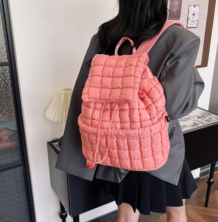 Women's Quilted Puffer Backpack | Lightweight Puffy Drawstring Bag | 14 Colors | Aesthetic School & Travel Backpack