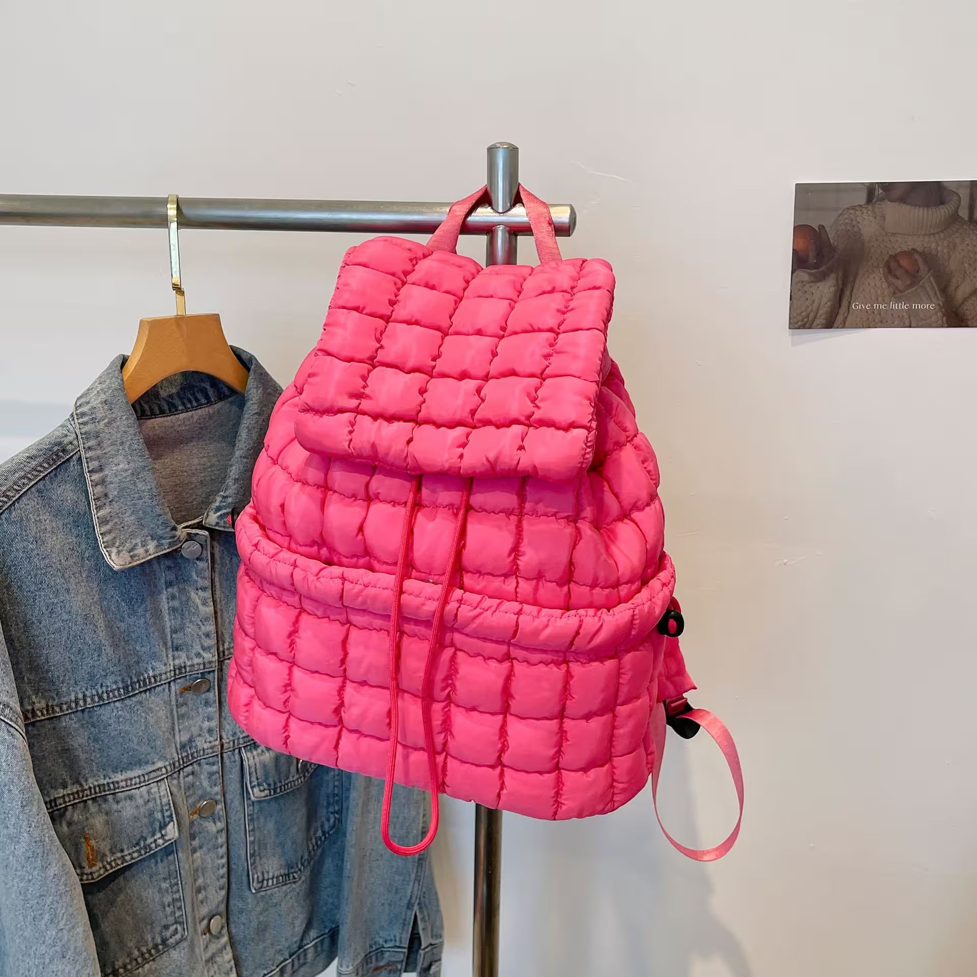 Women's Quilted Puffer Backpack | Lightweight Puffy Drawstring Bag | 14 Colors | Aesthetic School & Travel Backpack