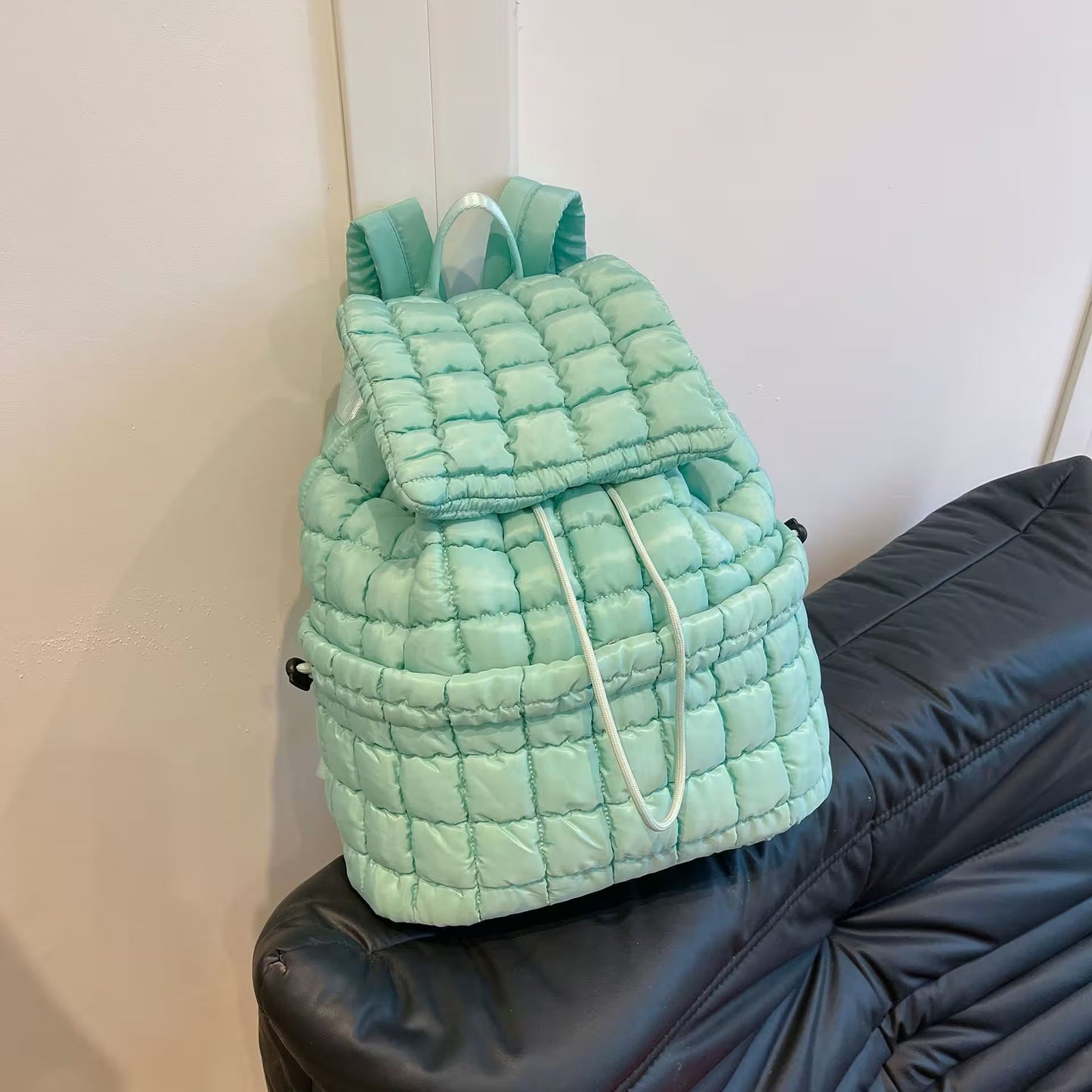 Women's Quilted Puffer Backpack | Lightweight Puffy Drawstring Bag | 14 Colors | Aesthetic School & Travel Backpack