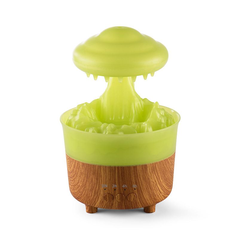 Green and wooden mushroom-shaped product on a white background