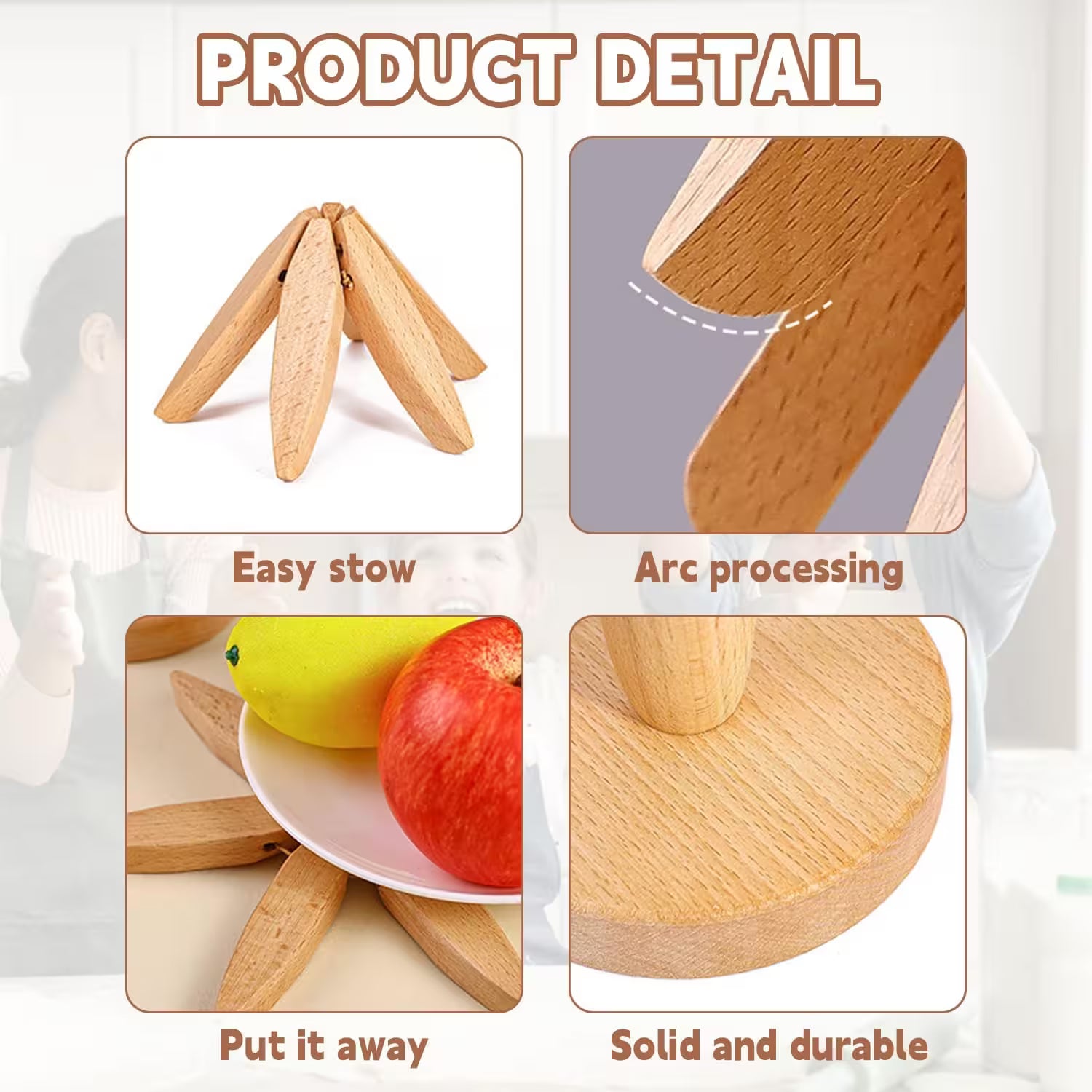 Wooden product with features highlighted on a white background