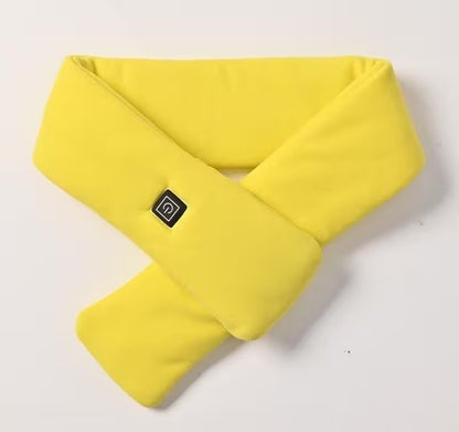 Yellow neck pillow with a brand logo on a white background