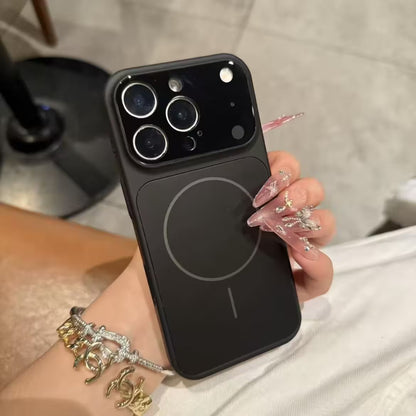 Classic Black iPhone Silicone Case With Magsafe, Matte Glass Slim Anti-Fingerprint, Anti-Scratch Camera Lens Protector Military Grade Drop Shockproof Cover