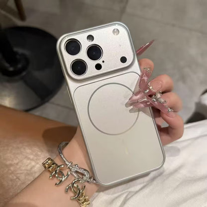 Titanium Silver iPhone Silicone Case With Magsafe, Matte Glass Slim Anti-Fingerprint, Anti-Scratch Camera Lens Protector Military Grade Drop Shockproof Cover