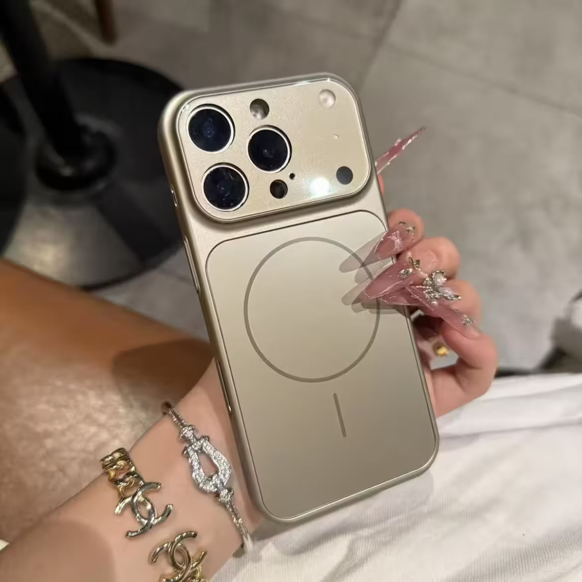Titanium Gray iPhone Silicone Case With Magsafe, Matte Glass Slim Anti-Fingerprint, Anti-Scratch Camera Lens Protector Military Grade Drop Shockproof Cover