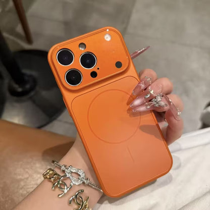 Vibrant Orange iPhone Silicone Case With Magsafe, Matte Glass Slim Anti-Fingerprint, Anti-Scratch Camera Lens Protector Military Grade Drop Shockproof Cover