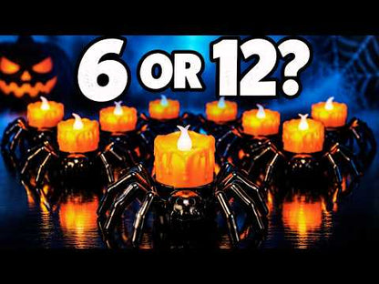Halloween Candlesticks – LED Flameless Spider Lamp, Dripping Wax Effect, Pack of 6 or 12, Safe for Kids & Pets YouTube Video