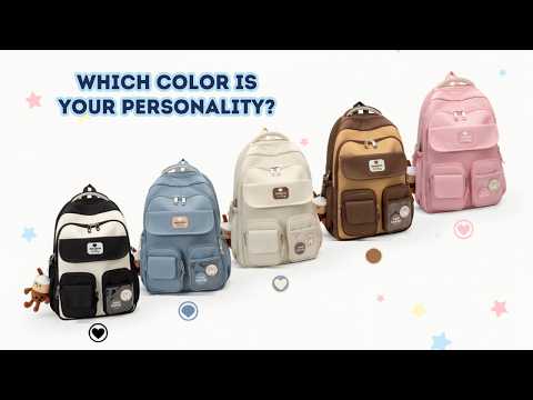 Kawaii Girls Backpack With Pendant | Cute Rabbit Pin Multi-Pocket School Bag | 5 Colors | Campus & Daily Carry for Teens & Students YouTube Video