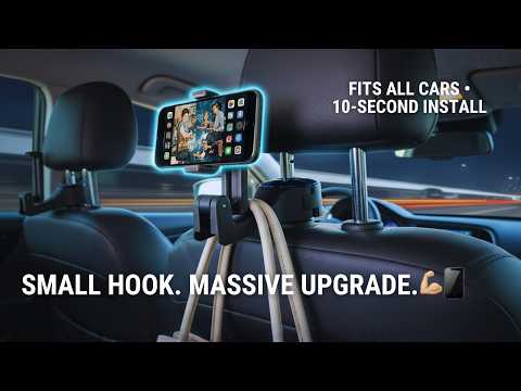 Headrest Hooks For Cars With 360° Phone Holder | Clip-On Seat Back Hook For Bags, Purses & Bottles YouTube Video